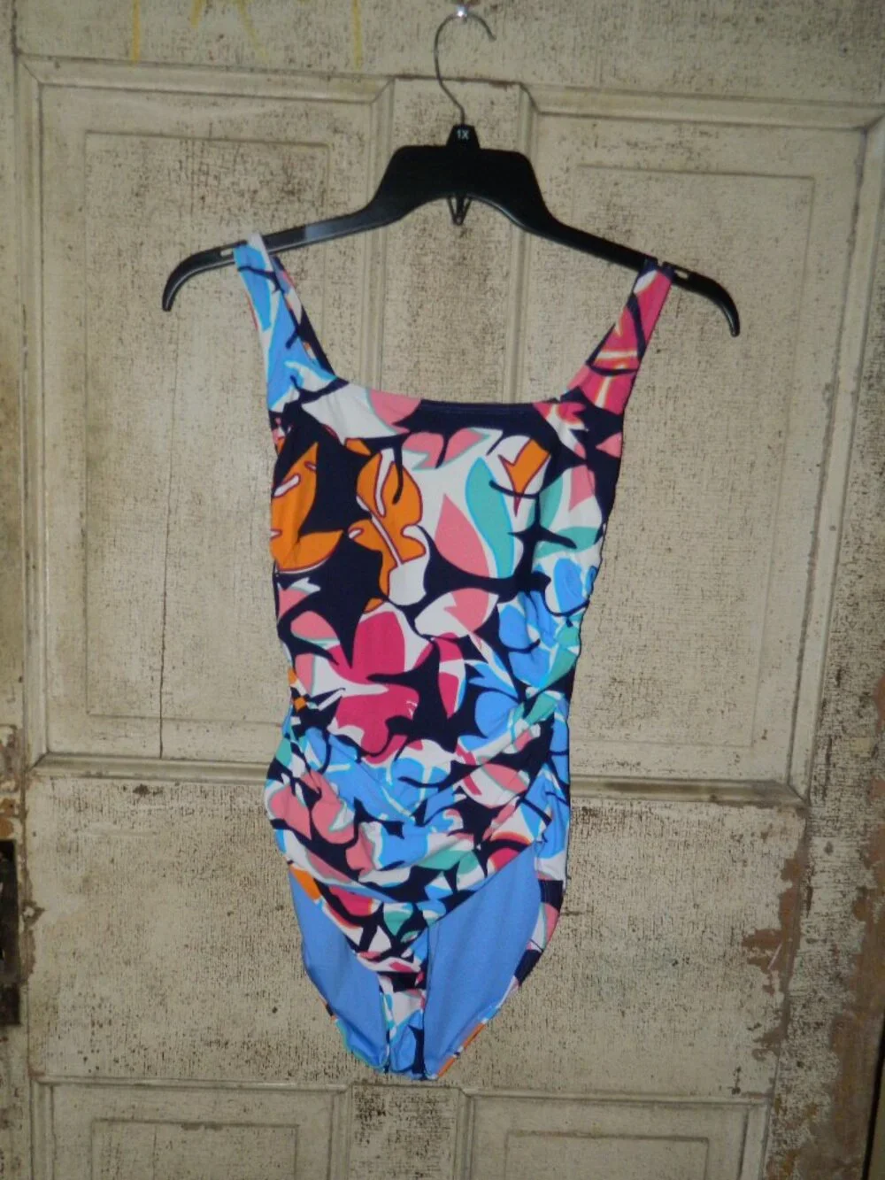 Nautica Criss Cross Back Ruched Front One Pc Swimsuit Size L (S-1)